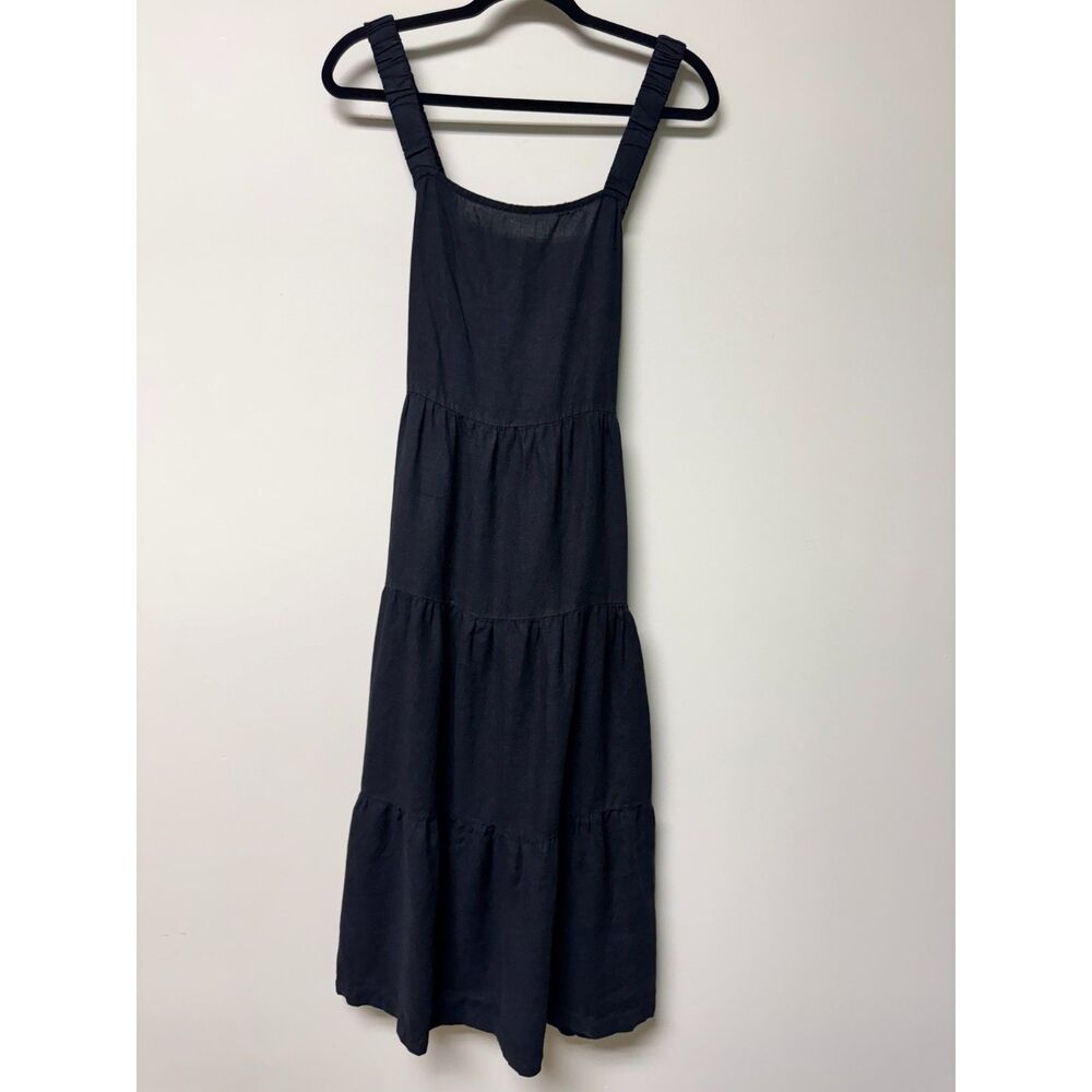 NWT - BELLA DAHL Black Linen Crossover Back Tiered Midi Dress, Sz S